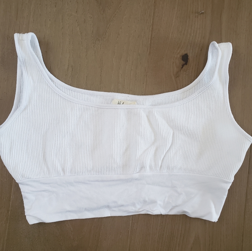 Blondie Apparel Primrose Crop Top Size Medium White Waffle